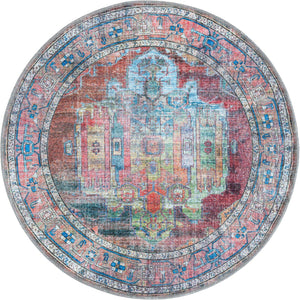 Washable Multicolor 3' 3 x 3' 3 Maahru Round Area Rug Easy to Clean Stain Resistant & Durable Polyester Chenille Carpet for Living, Dining, Bedrooms, Kitchen for Sale at Rug Engine
