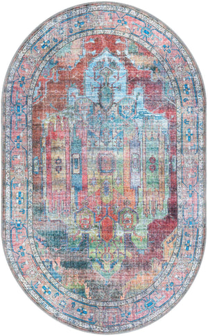 Washable Multicolor 3' 3 x 5' 3 Maahru Oval Area Rug Easy to Clean Stain Resistant & Durable Polyester Chenille Carpet for Living, Dining, Bedrooms, Kitchen for Sale at Rug Engine