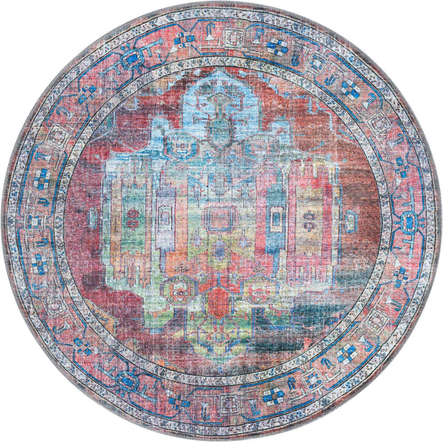 Washable Multicolor 4' 1 x 4' 1 Maahru Round Area Rug Easy to Clean Stain Resistant & Durable Polyester Chenille Carpet for Living, Dining, Bedrooms, Kitchen for Sale at Rug Engine