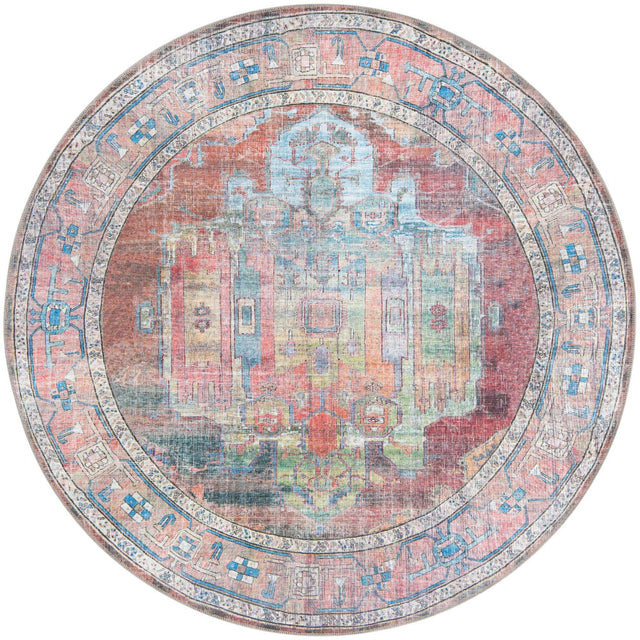 Washable Multicolor 5' 3 x 5' 3 Maahru Round Area Rug Easy to Clean Stain Resistant & Durable Polyester Chenille Carpet for Living, Dining, Bedrooms, Kitchen for Sale at Rug Engine