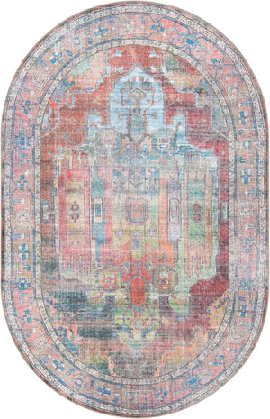 Washable Multicolor 6' 1 x 9' Maahru Oval Area Rug Easy to Clean Stain Resistant & Durable Polyester Chenille Carpet for Living, Dining, Bedrooms, Kitchen for Sale at Rug Engine