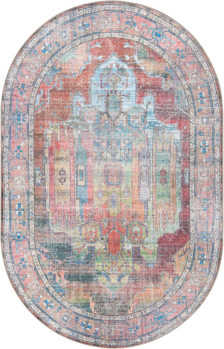 Washable Multicolor 6' 1 x 9' Maahru Oval Area Rug Easy to Clean Stain Resistant & Durable Polyester Chenille Carpet for Living, Dining, Bedrooms, Kitchen for Sale at Rug Engine
