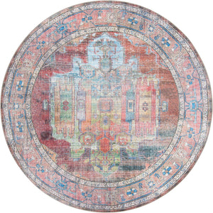 Washable Multicolor 7' 10 x 7' 10 Maahru Round Area Rug Easy to Clean Stain Resistant & Durable Polyester Chenille Carpet for Living, Dining, Bedrooms, Kitchen for Sale at Rug Engine