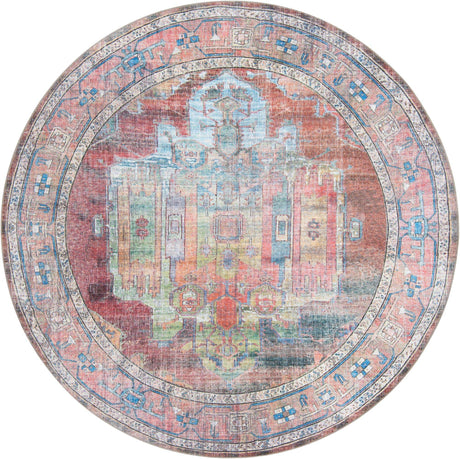 Washable Multicolor 7' 10 x 7' 10 Maahru Round Area Rug Easy to Clean Stain Resistant & Durable Polyester Chenille Carpet for Living, Dining, Bedrooms, Kitchen for Sale at Rug Engine