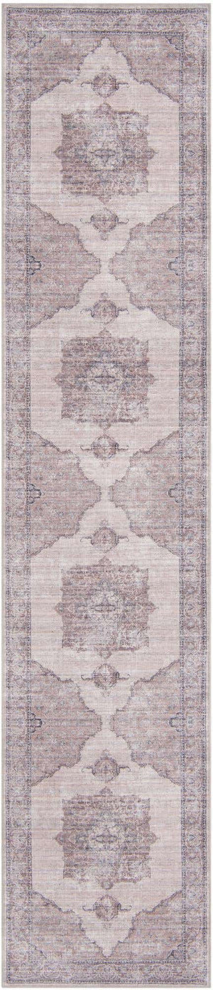 Washable Ivory and Gray 2' 7 x 12' Mangata Runner Area Rug Easy to Clean Stain Resistant & Durable Chenille Traditional Vintage Distressed Carpet for Sale at Rug Engine