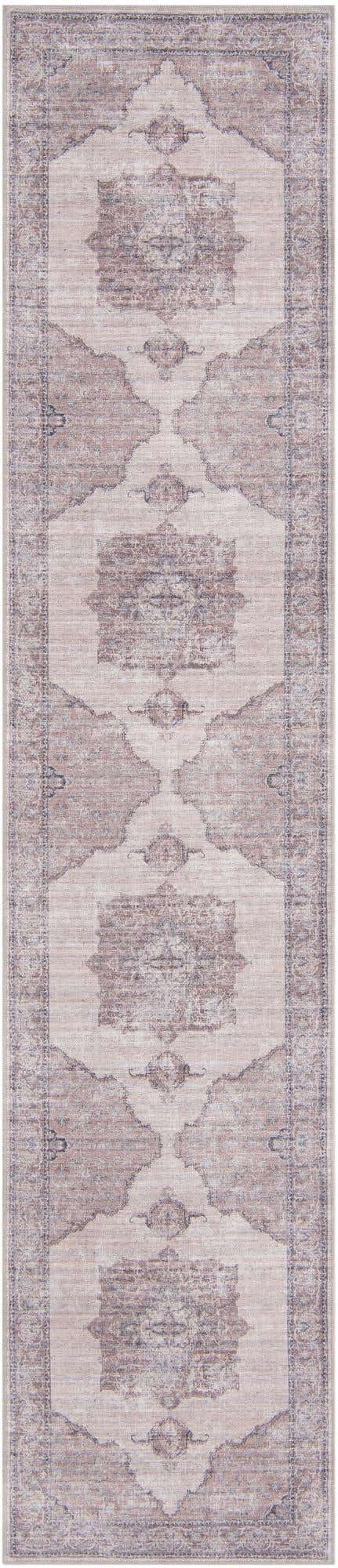 Washable Ivory and Gray 2' 7 x 12' Mangata Runner Area Rug Easy to Clean Stain Resistant & Durable Chenille Traditional Vintage Distressed Carpet for Sale at Rug Engine