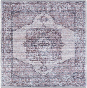 Washable Ivory and Gray 3' 3 x 3' 3 Mangata Square Area Rug Easy to Clean Stain Resistant & Durable Chenille Traditional Vintage Distressed Carpet for Sale at Rug Engine