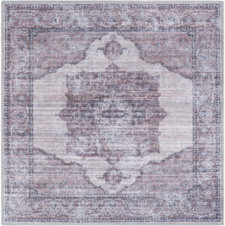 Washable Ivory and Gray 3' 3 x 3' 3 Mangata Square Area Rug Easy to Clean Stain Resistant & Durable Chenille Traditional Vintage Distressed Carpet for Sale at Rug Engine