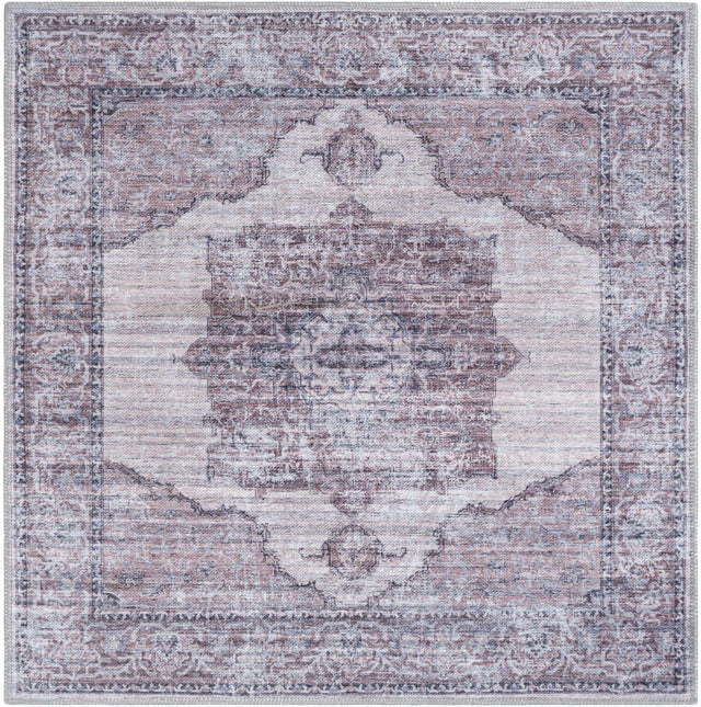 Washable Ivory and Gray 3' 3 x 3' 3 Mangata Square Area Rug Easy to Clean Stain Resistant & Durable Chenille Traditional Vintage Distressed Carpet for Sale at Rug Engine