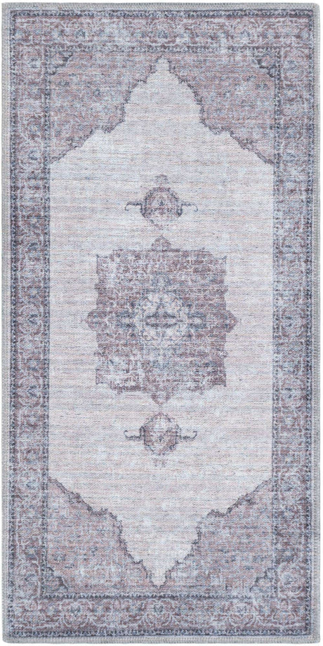 Washable Ivory and Gray 2' x 4' 1 Mangata Runner Area Rug Easy to Clean Stain Resistant & Durable Chenille Traditional Vintage Distressed Carpet for Sale at Rug Engine