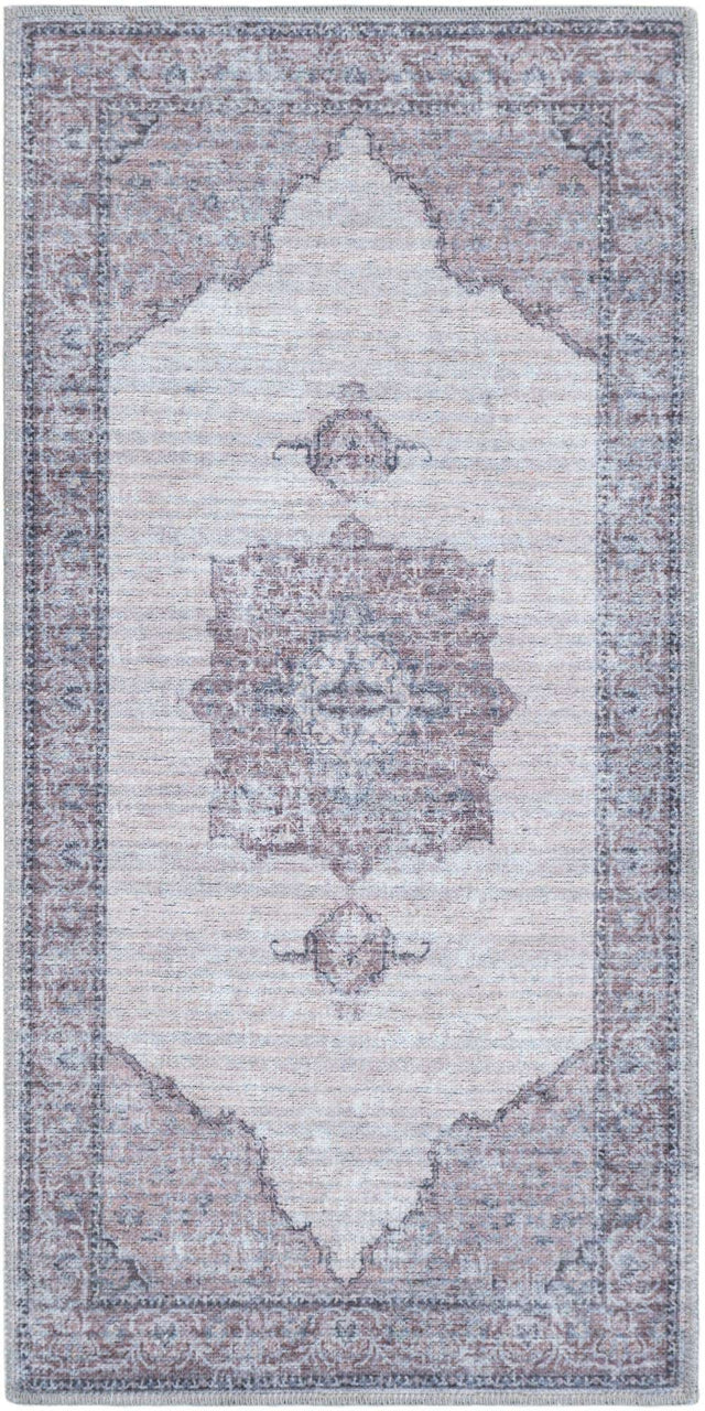 Washable Ivory and Gray 2' x 4' 1 Mangata Runner Area Rug Easy to Clean Stain Resistant & Durable Chenille Traditional Vintage Distressed Carpet for Sale at Rug Engine