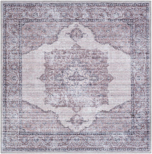 Washable Ivory and Gray 3' 11 x 3' 11 Mangata Square Area Rug Easy to Clean Stain Resistant & Durable Chenille Traditional Vintage Distressed Carpet for Sale at Rug Engine