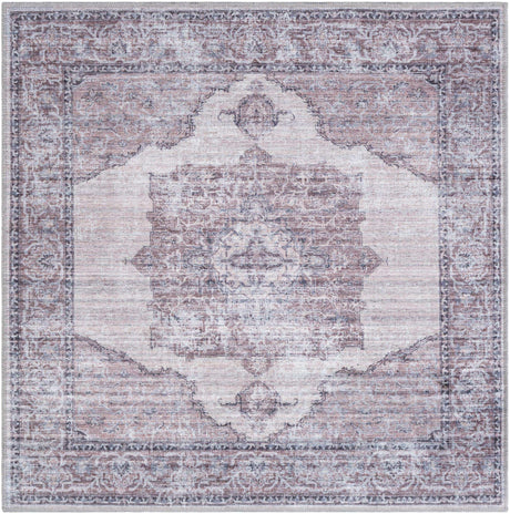Washable Ivory and Gray 3' 11 x 3' 11 Mangata Square Area Rug Easy to Clean Stain Resistant & Durable Chenille Traditional Vintage Distressed Carpet for Sale at Rug Engine