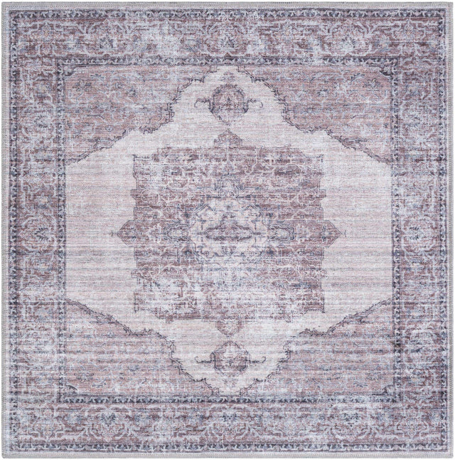 Washable Ivory and Gray 3' 11 x 3' 11 Mangata Square Area Rug Easy to Clean Stain Resistant & Durable Chenille Traditional Vintage Distressed Carpet for Sale at Rug Engine