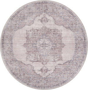 Washable Ivory and Gray 5' 11 x 5' 11 Mangata Round Area Rug Easy to Clean Stain Resistant & Durable Chenille Traditional Vintage Distressed Carpet for Sale at Rug Engine