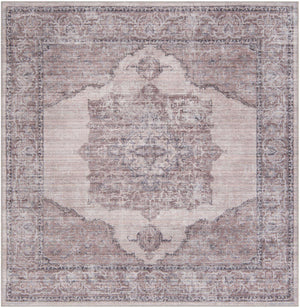 Washable Ivory and Gray 5' 11 x 5' 11 Mangata Square Area Rug Easy to Clean Stain Resistant & Durable Chenille Traditional Vintage Distressed Carpet for Sale at Rug Engine