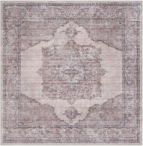 Washable Ivory and Gray 5' 11 x 5' 11 Mangata Square Area Rug Easy to Clean Stain Resistant & Durable Chenille Traditional Vintage Distressed Carpet for Sale at Rug Engine