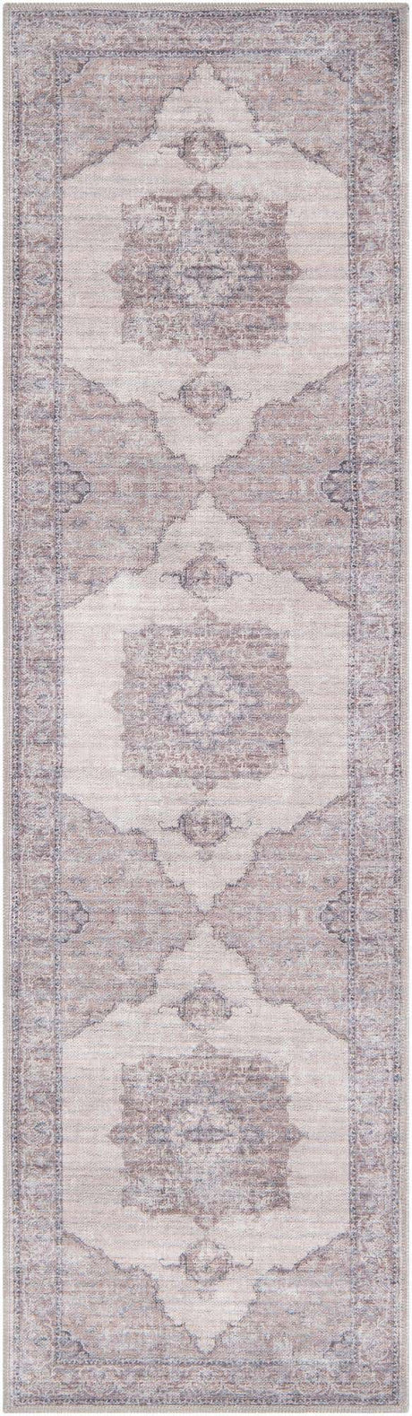 Washable Ivory and Gray 2' x 7' 1 Mangata Runner Area Rug Easy to Clean Stain Resistant & Durable Chenille Traditional Vintage Distressed Carpet for Sale at Rug Engine