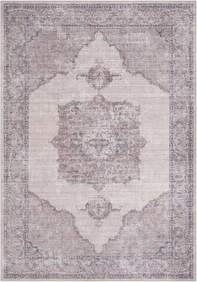 Washable Ivory and Gray 7' 10 x 11' Mangata Rectangle Area Rug Easy to Clean Stain Resistant & Durable Chenille Traditional Vintage Distressed Carpet for Sale at Rug Engine