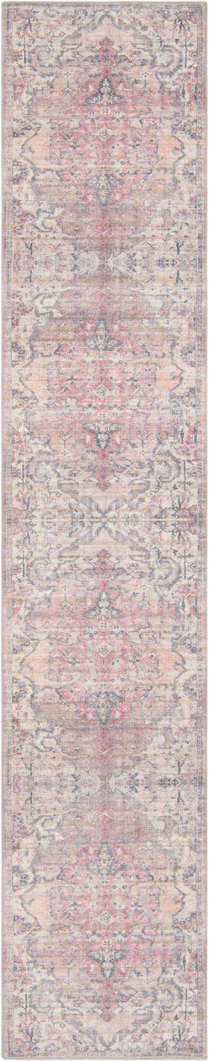 Washable Beige pink 2' 7 x 13' 1 Nostalgia Runner Area Rug Easy to Clean Stain Resistant & Durable Polyester Chenille Vintage Distressed Carpet for Sale at Rug Engine