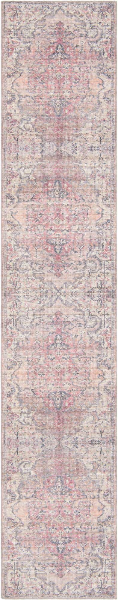 Washable Beige pink 2' 7 x 13' 1 Nostalgia Runner Area Rug Easy to Clean Stain Resistant & Durable Polyester Chenille Vintage Distressed Carpet for Sale at Rug Engine