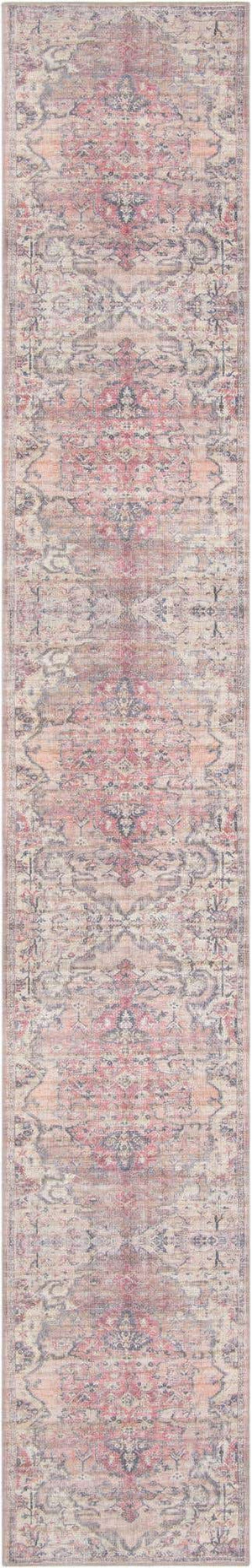 Washable Beige pink 2' 7 x 16' 5 Nostalgia Runner Area Rug Easy to Clean Stain Resistant & Durable Polyester Chenille Vintage Distressed Carpet for Sale at Rug Engine