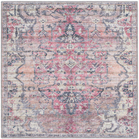 Washable Beige pink 3' 3 x 3' 3 Nostalgia Square Area Rug Easy to Clean Stain Resistant & Durable Polyester Chenille Vintage Distressed Carpet for Sale at Rug Engine