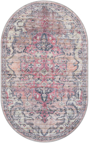Washable Beige pink 3' 3 x 5' 3 Nostalgia Oval Area Rug Easy to Clean Stain Resistant & Durable Polyester Chenille Vintage Distressed Carpet for Sale at Rug Engine
