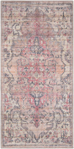 Washable Beige pink 2' x 4' 1 Nostalgia Runner Area Rug Easy to Clean Stain Resistant & Durable Polyester Chenille Vintage Distressed Carpet for Sale at Rug Engine