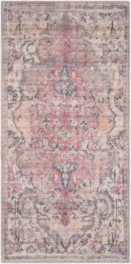 Washable Beige pink 2' x 4' 1 Nostalgia Runner Area Rug Easy to Clean Stain Resistant & Durable Polyester Chenille Vintage Distressed Carpet for Sale at Rug Engine