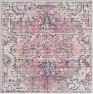 Washable Beige pink 4' 1 x 4' 1 Nostalgia Square Area Rug Easy to Clean Stain Resistant & Durable Polyester Chenille Vintage Distressed Carpet for Sale at Rug Engine