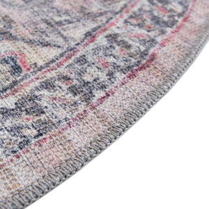 Washable Beige pink 6' 1 x 6' 1 Nostalgia Round Area Rug Easy to Clean Stain Resistant & Durable Polyester Chenille Vintage Distressed Carpet for Sale at Rug Engine