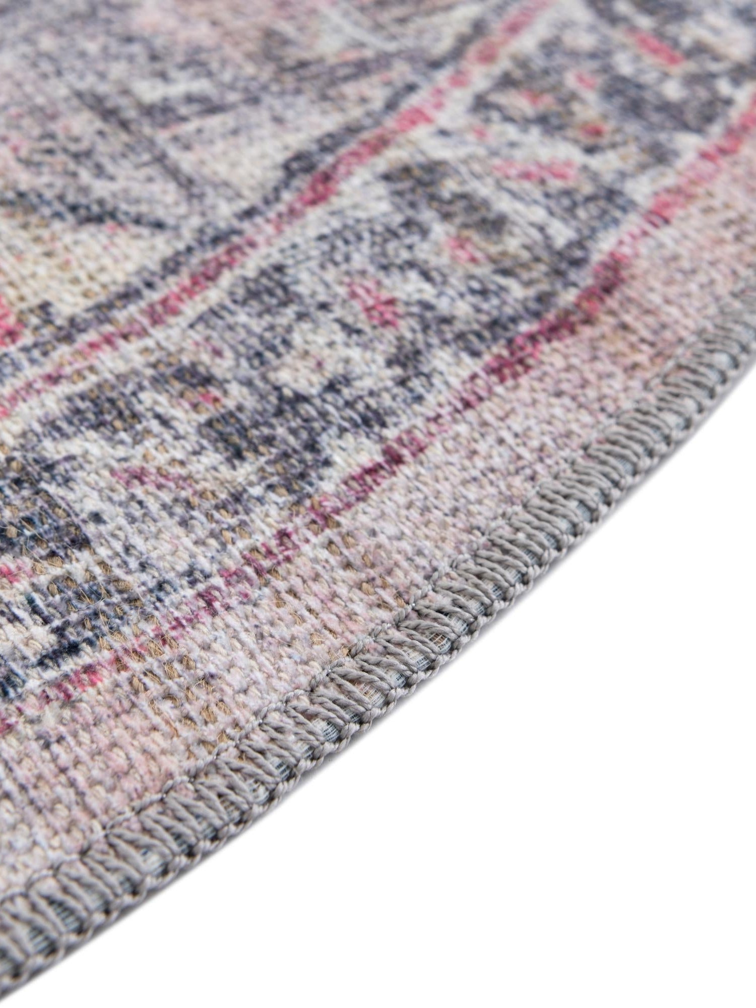 Washable Beige pink 5' 3 x 5' 3 Nostalgia Round Area Rug Easy to Clean Stain Resistant & Durable Polyester Chenille Vintage Distressed Carpet for Sale at Rug Engine
