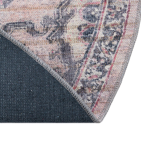 Washable Beige pink 3' 3 x 3' 3 Nostalgia Round Area Rug Easy to Clean Stain Resistant & Durable Polyester Chenille Vintage Distressed Carpet for Sale at Rug Engine