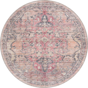 Washable Beige pink 6' 1 x 6' 1 Nostalgia Round Area Rug Easy to Clean Stain Resistant & Durable Polyester Chenille Vintage Distressed Carpet for Sale at Rug Engine