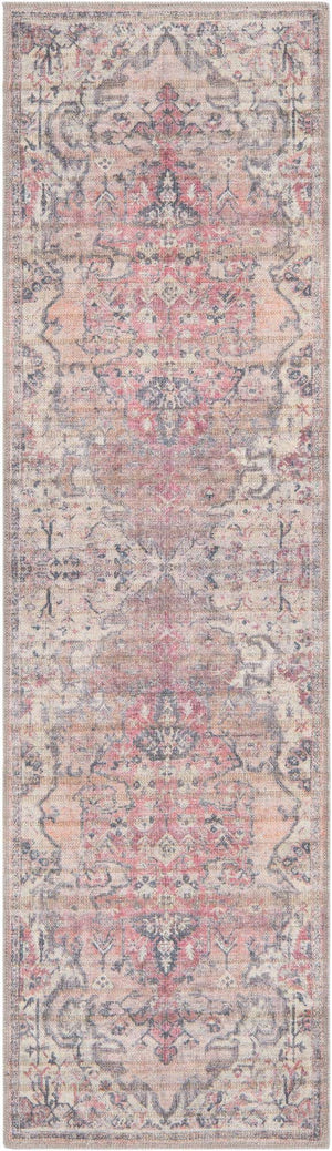Washable Beige pink 2' x 7' 1 Nostalgia Runner Area Rug Easy to Clean Stain Resistant & Durable Polyester Chenille Vintage Distressed Carpet for Sale at Rug Engine
