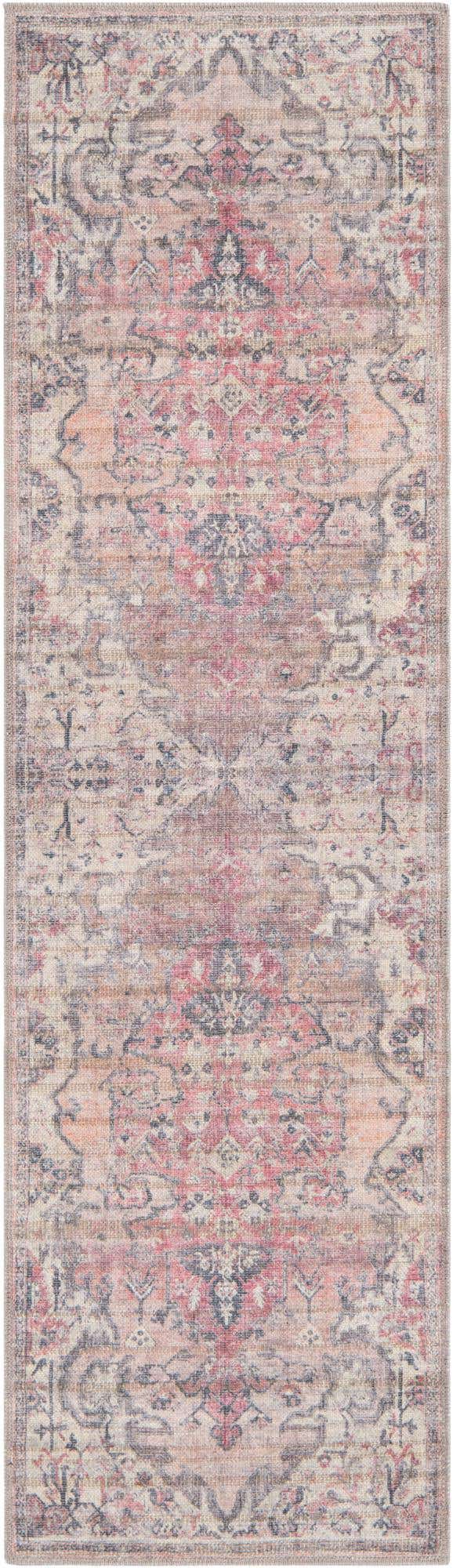Washable Beige pink 2' x 7' 1 Nostalgia Runner Area Rug Easy to Clean Stain Resistant & Durable Polyester Chenille Vintage Distressed Carpet for Sale at Rug Engine