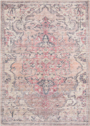 Washable Beige pink 7' 10 x 11' Nostalgia Rectangle Area Rug Easy to Clean Stain Resistant & Durable Polyester Chenille Vintage Distressed Carpet for Sale at Rug Engine