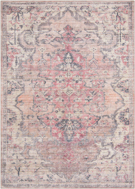 Washable Beige pink 7' 10 x 11' Nostalgia Rectangle Area Rug Easy to Clean Stain Resistant & Durable Polyester Chenille Vintage Distressed Carpet for Sale at Rug Engine
