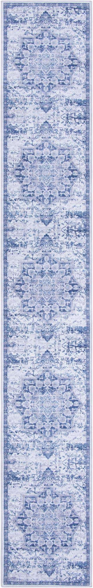 Washable Gray Blue 2' 7 x 16' 5 Renaissance Runner Area Rug Easy to Clean Stain Resistant & Durable Colorful Distressed Vintage Carpet for Sale at Rug Engine