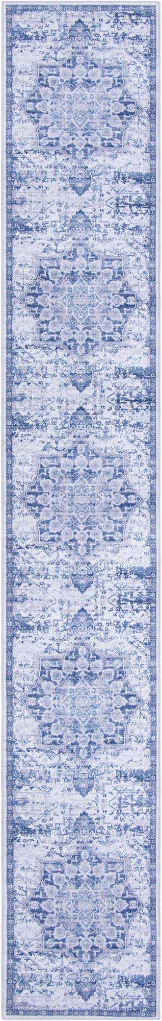 Washable Gray Blue 2' 7 x 16' 5 Renaissance Runner Area Rug Easy to Clean Stain Resistant & Durable Colorful Distressed Vintage Carpet for Sale at Rug Engine