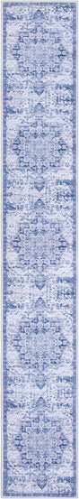 Washable Gray Blue 2' 7 x 16' 5 Renaissance Runner Area Rug Easy to Clean Stain Resistant & Durable Colorful Distressed Vintage Carpet for Sale at Rug Engine