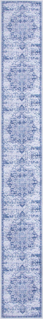 Washable Gray Blue 2' 7 x 19' 8 Renaissance Runner Area Rug Easy to Clean Stain Resistant & Durable Colorful Distressed Vintage Carpet for Sale at Rug Engine