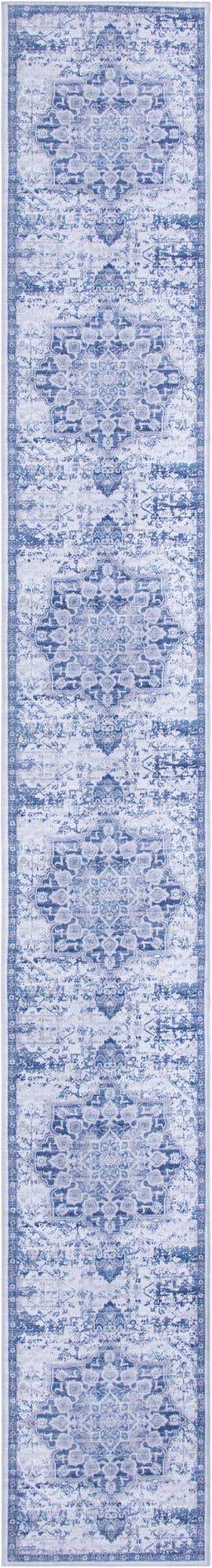 Washable Gray Blue 2' 7 x 19' 8 Renaissance Runner Area Rug Easy to Clean Stain Resistant & Durable Colorful Distressed Vintage Carpet for Sale at Rug Engine