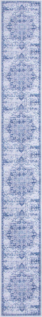 Washable Gray Blue 2' 7 x 19' 8 Renaissance Runner Area Rug Easy to Clean Stain Resistant & Durable Colorful Distressed Vintage Carpet for Sale at Rug Engine