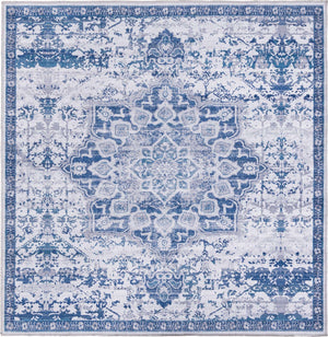 Washable Gray Blue 3' 3 x 3' 3 Renaissance Square Area Rug Easy to Clean Stain Resistant & Durable Colorful Distressed Vintage Carpet for Sale at Rug Engine
