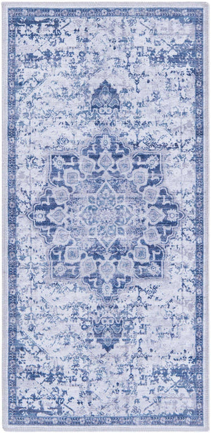 Washable Gray Blue 2' x 4' 1 Renaissance Runner Area Rug Easy to Clean Stain Resistant & Durable Colorful Distressed Vintage Carpet for Sale at Rug Engine