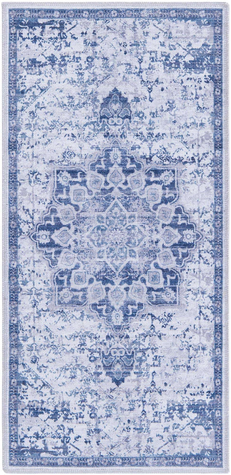 Washable Gray Blue 2' x 4' 1 Renaissance Runner Area Rug Easy to Clean Stain Resistant & Durable Colorful Distressed Vintage Carpet for Sale at Rug Engine
