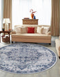 Washable Gray Blue 5' 3 x 5' 3 Renaissance Round Area Rug Easy to Clean Stain Resistant & Durable Colorful Distressed Vintage Carpet for Sale at Rug Engine