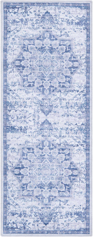 Washable Gray Blue 2' x 5' 1 Renaissance Runner Area Rug Easy to Clean Stain Resistant & Durable Colorful Distressed Vintage Carpet for Sale at Rug Engine